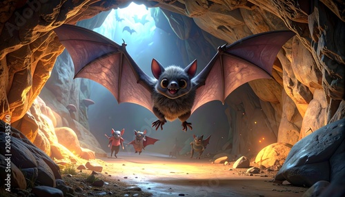 a group of bats flying in a cave.