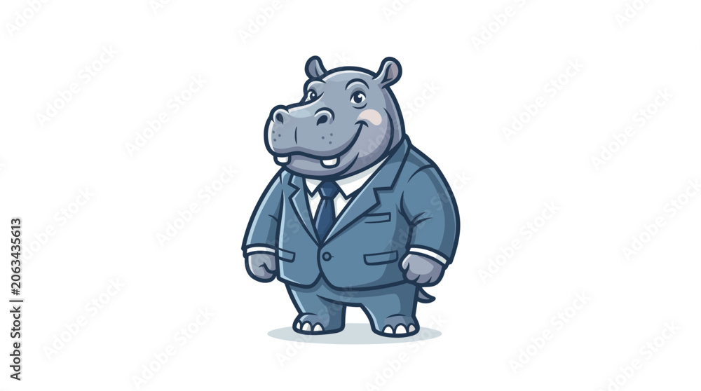 Naklejka premium Cartoon hippo in business suit