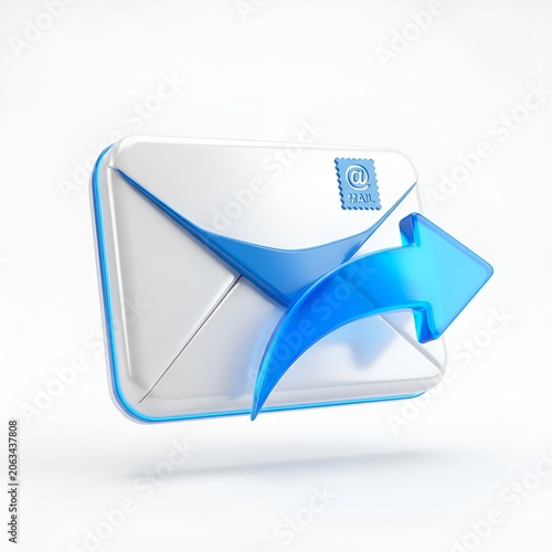3D Email Envelope with Blue Arrow Icon, Digital Communication Concept