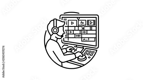 Fotografie Audio engineer or broadcaster using professional control panel equipment