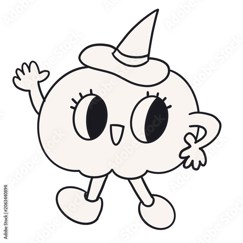 Pumpkin cartoon with witch hat