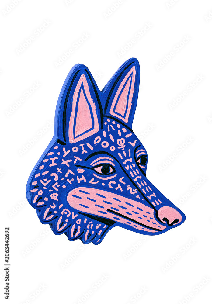 Obraz premium Hand-drawn blue fox face illustration on transparent background