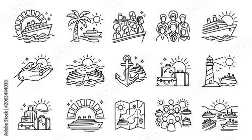 Foto Cruise Ship Icons: Travel, Vacation, Ocean, Sea, Holiday, Summer, Journey, Adven