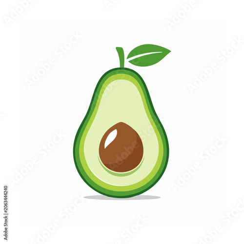 Flat Design Avocado Icon with Seed and Leaf