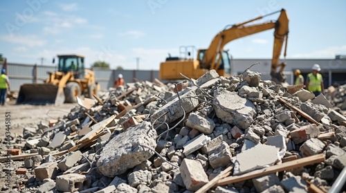 Construction project demolition urban site photography daylight wide angle industrial progress