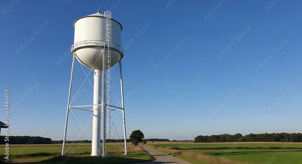 Obraz premium Tall white water tower structure standing against clear blue sky