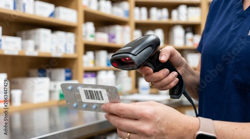 Pharmacist Scanning Medication Barcode, Close-Up – Prescription Verification Technology Concept