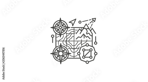 Abstract geospatial mapping and topographic intelligence icons.