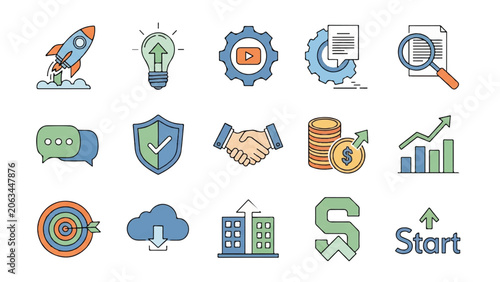 Business icons for finance and growth.