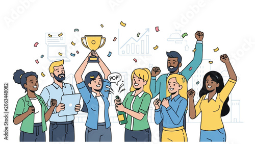 Diverse Group Celebrating Victory Together.