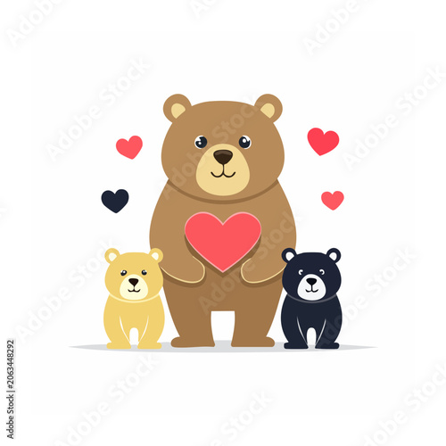 Cartoon bear family with heart and dog