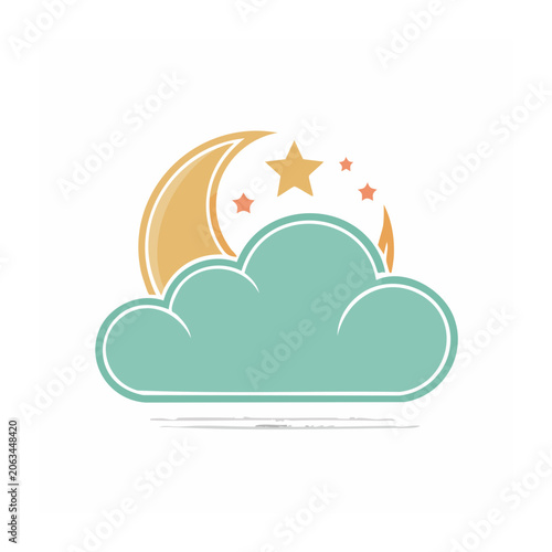 Flat design crescent moon with stars vector