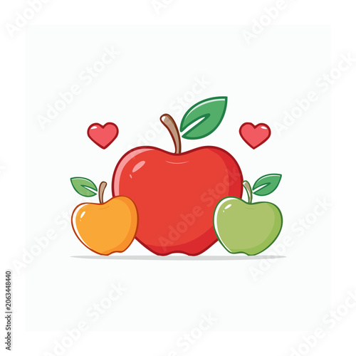 Flat design heart with leaves and fruit