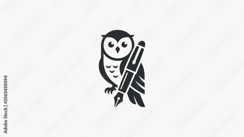Fototapeta premium Abstract Owl and Pen Logo Design for Education Publishing and Creative Business