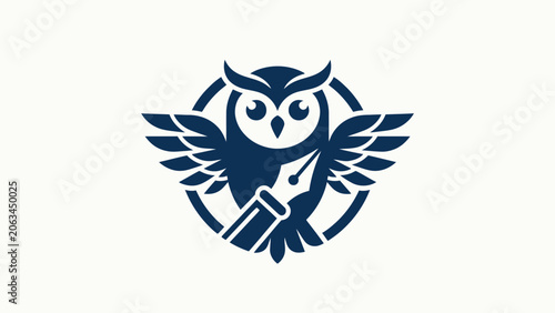 Professional Owl Logo with Fountain Pen Symbol for Publishing Education and AI Brands