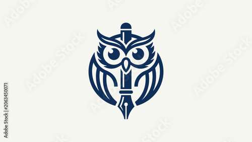 Abstract Owl and Pen Logo Design for Education Publishing and Creative Business