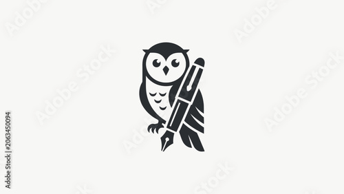 Abstract Owl and Pen Logo Design for Education Publishing and Creative Business