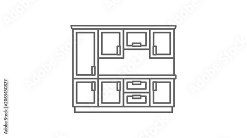 Tableau sur toile Full kitchen cabinet wall with built-in appliances line art.