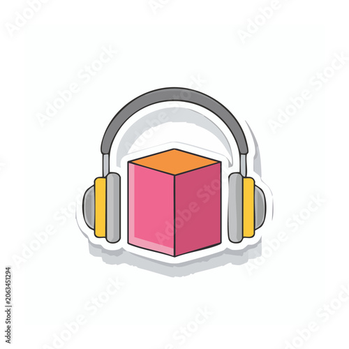 Pink gift box with headphones flat illustration