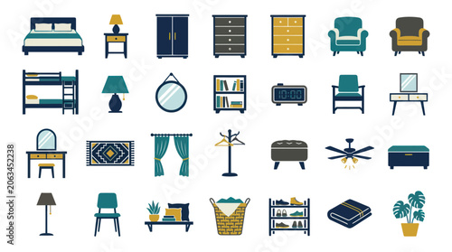 Foto Modern Furniture Icons Set: Bedroom, Living Room, Home Decor