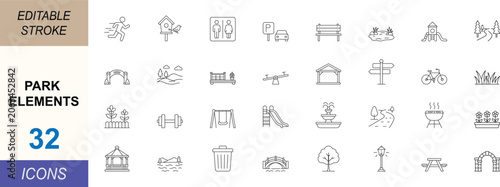 Photos Park elements line icon set