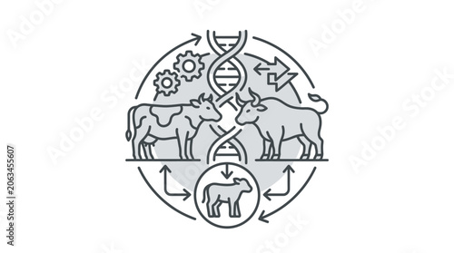 Foto Cattle breeding and genetic engineering circular diagram.