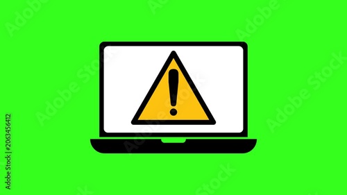 Laptop with Exclamation Mark Warning Icon on Screen for System Error and Cyber Alert Animation