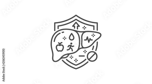 Healthy liver lifestyle icons within organ outline.