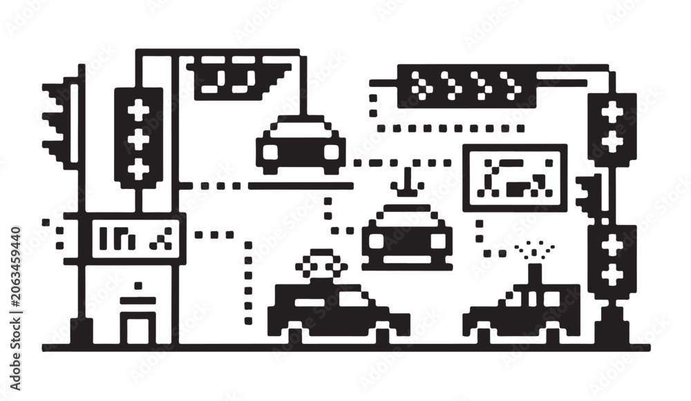 Obraz premium Smart city ecosystem concept self driving cars and connected urban infrastructure.