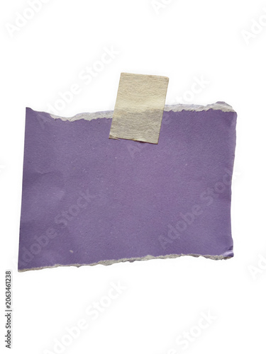 Bild auf Leinwand A single piece of torn purple paper affixed with light colored tape a rustic not