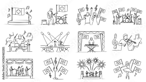 Cuadro en lienzo Canadian Music Festival Icons: Bands, Performers, Stage, Flags, Fireworks