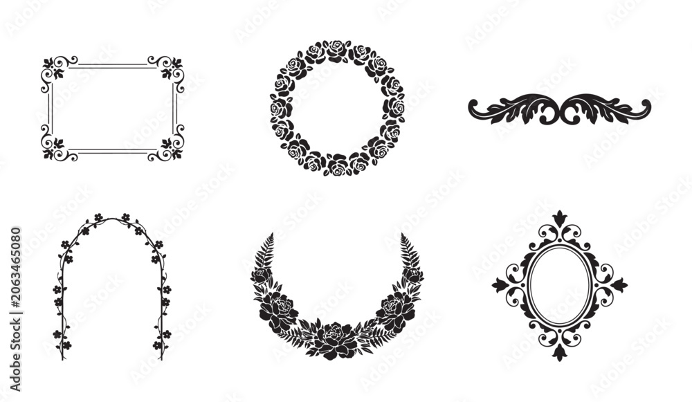 Fototapeta premium Ornate decorative frames and floral borders vector collection.
