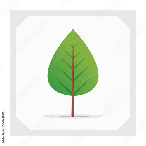 Flat Design Green Leaf with Stem