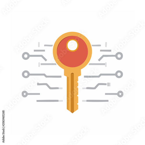 Flat design key icon with circuit pattern