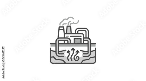 Geothermal energy power plant icon with underground heat pipes.