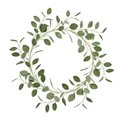 Watercolor Eucalyptus Wreath on Transparent Background