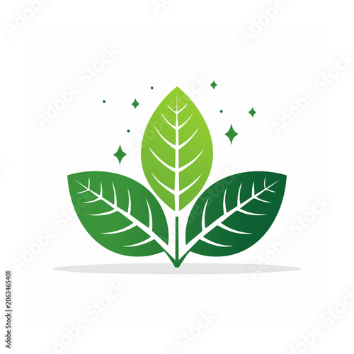 Green leaf vector icon with sparkles
