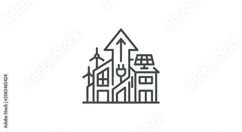 Urban energy transition with solar and wind power integration.