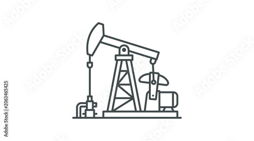 Industrial oil pumpjack machine line art icon.