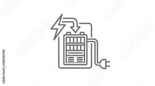 Energy storage system battery bank with electrical plug icon.