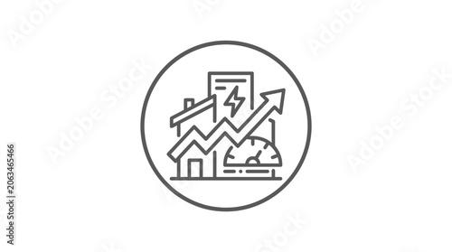 House energy efficiency monitoring line icon.