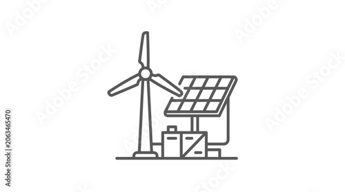 Hybrid wind and solar energy system with battery storage.