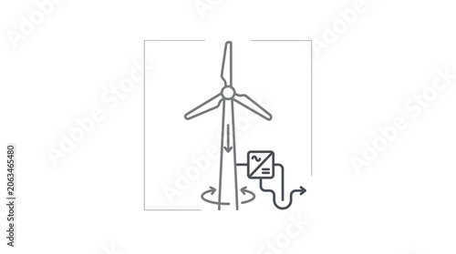 Wind turbine mechanical rotation and energy conversion diagram.