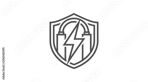 Electrical safety shield icon with lightning bolt and cables.