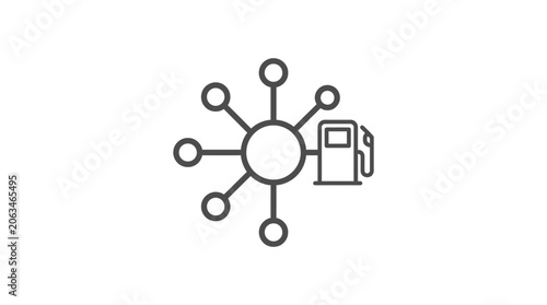 Connected fuel station and data network line icon.