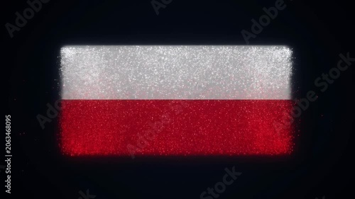Poland national flag formed by glowing particles moving in a smooth digital animation sequence representing a patriotic symbol