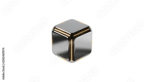 3D Metallic Tech Cube Icon with Glowing Gold Circuit Design Lines
