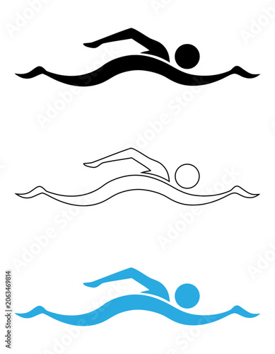 Swimmer Icon Set, Swimming Sport Logo, Vector Swimmer Symbol, Minimalist Swimming Design.