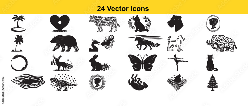 Fototapeta premium Twenty four black vector icons depicting outdoor activities and objects