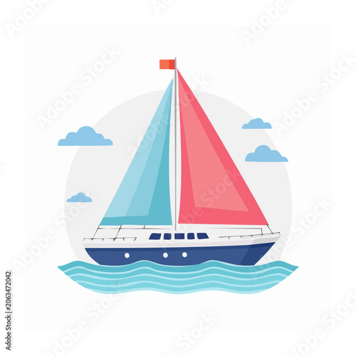 Flat design 3D sailboat on white background